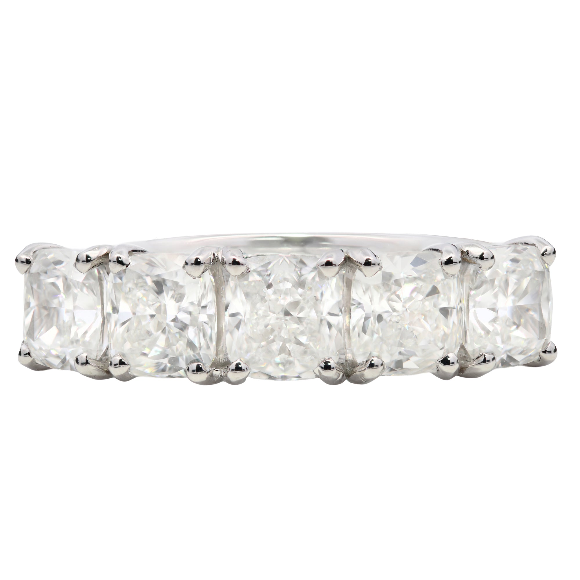 3.02ct natural diamond 5 stone ring, cushion cut, F-G colour, VS1-2 clarity, platinum. GIA Certified