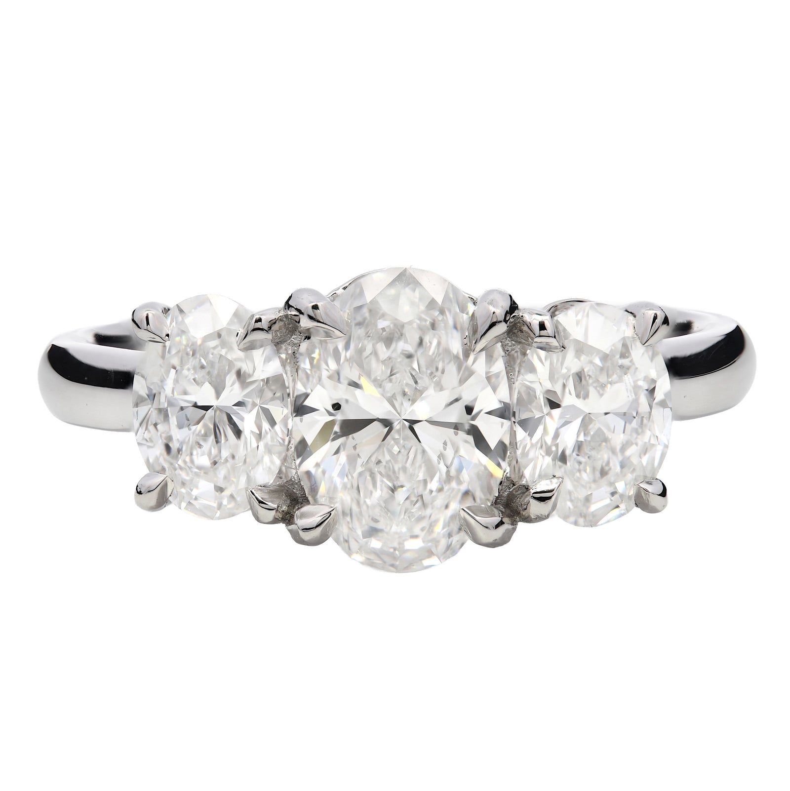 SOLD - 1.71ct natural diamond trilogy engagement ring, oval cut, E colour, SI1 clarity, GIA certified. Platinum