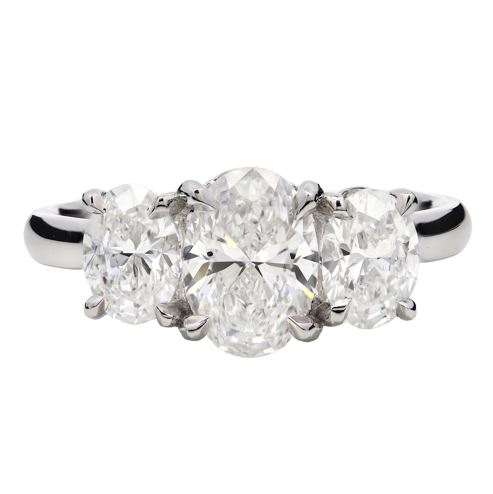 1.71ct natural diamond trilogy engagement ring, oval cut, E colour, SI1 clarity, GIA certified. Platinum