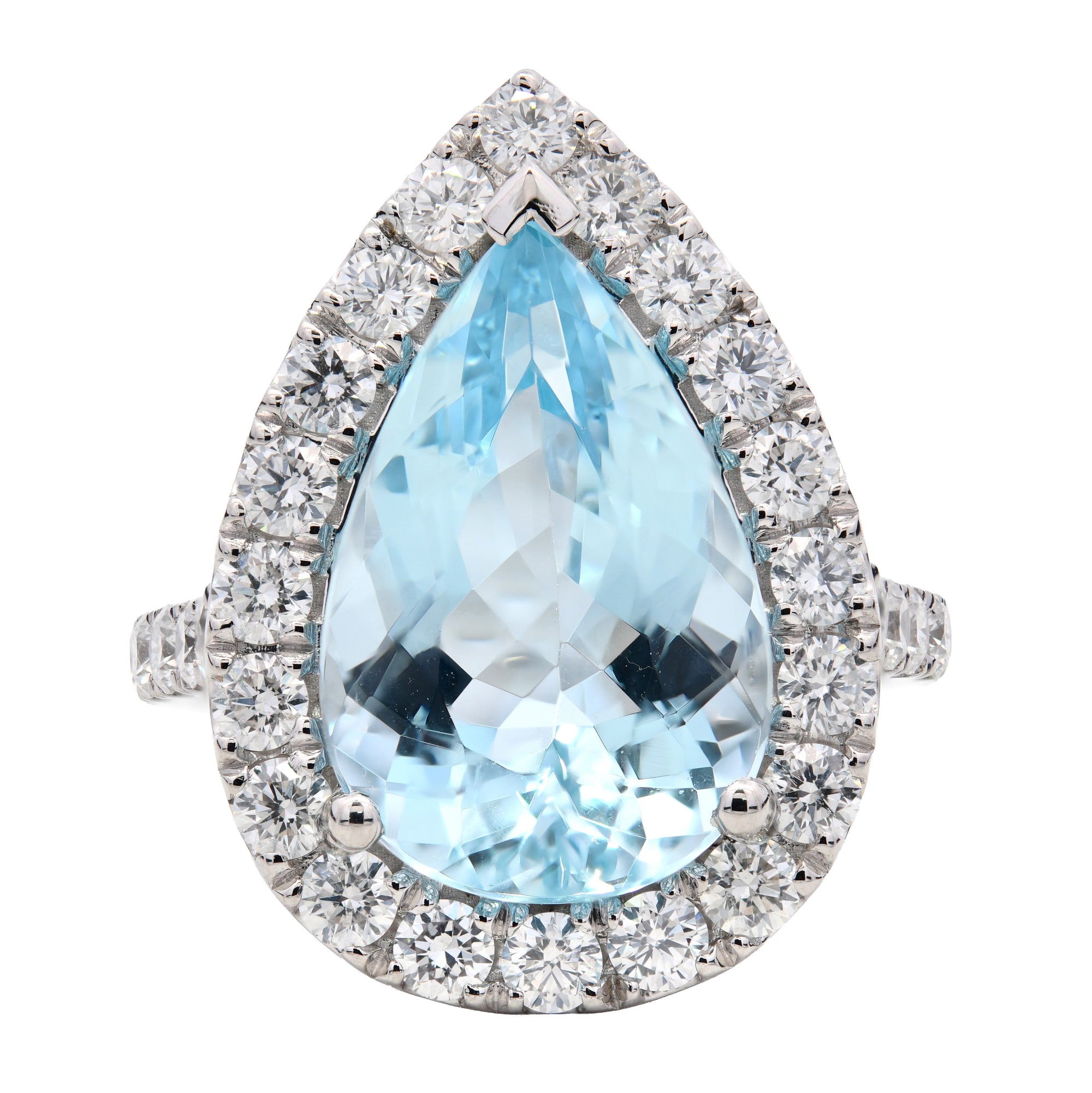 6.74ct aquamarine & natural diamond ring set in platinum. WGI certified