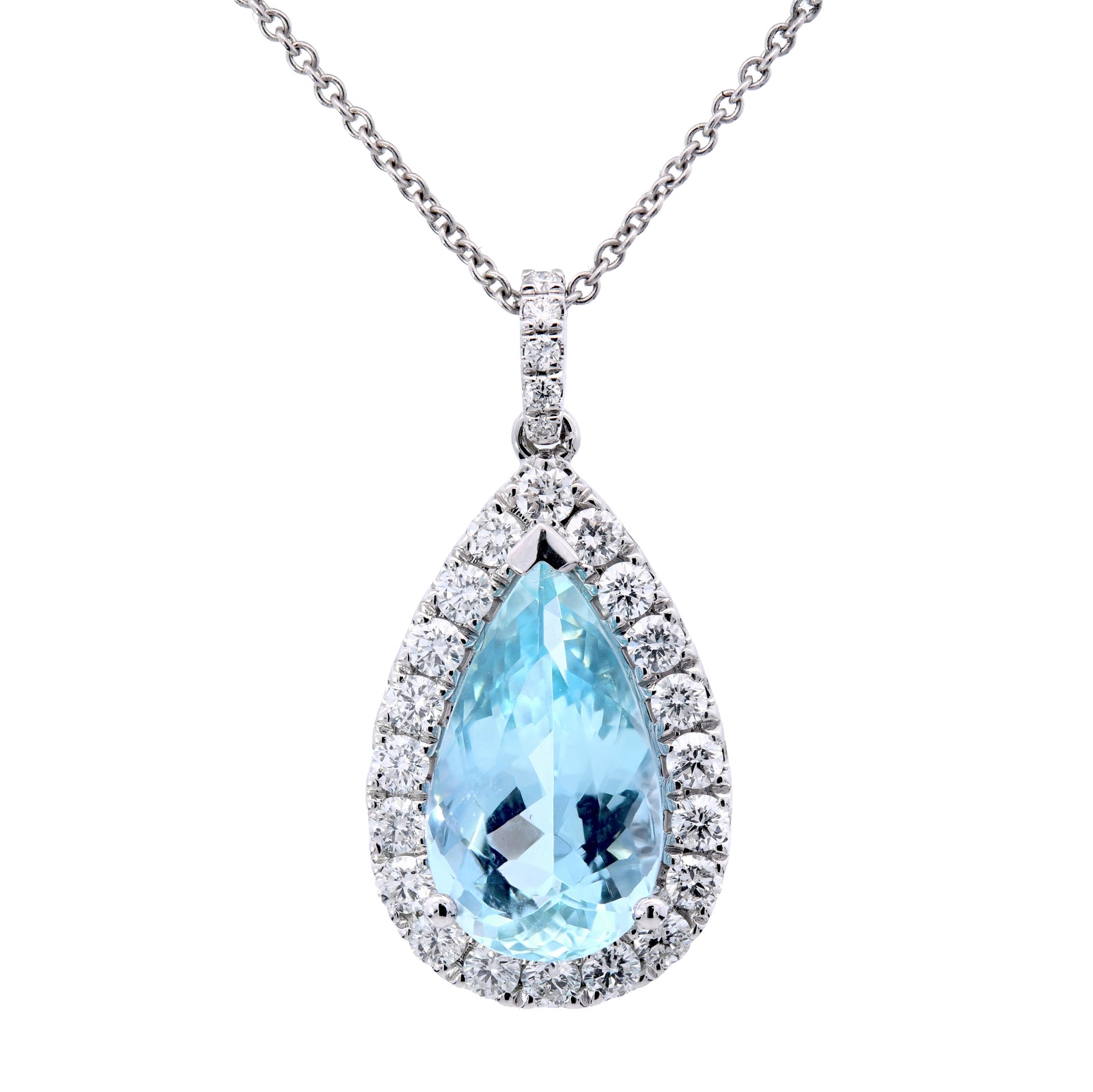 5.14ct aquamarine & diamond pendant set in 18ct white gold. WGI certified