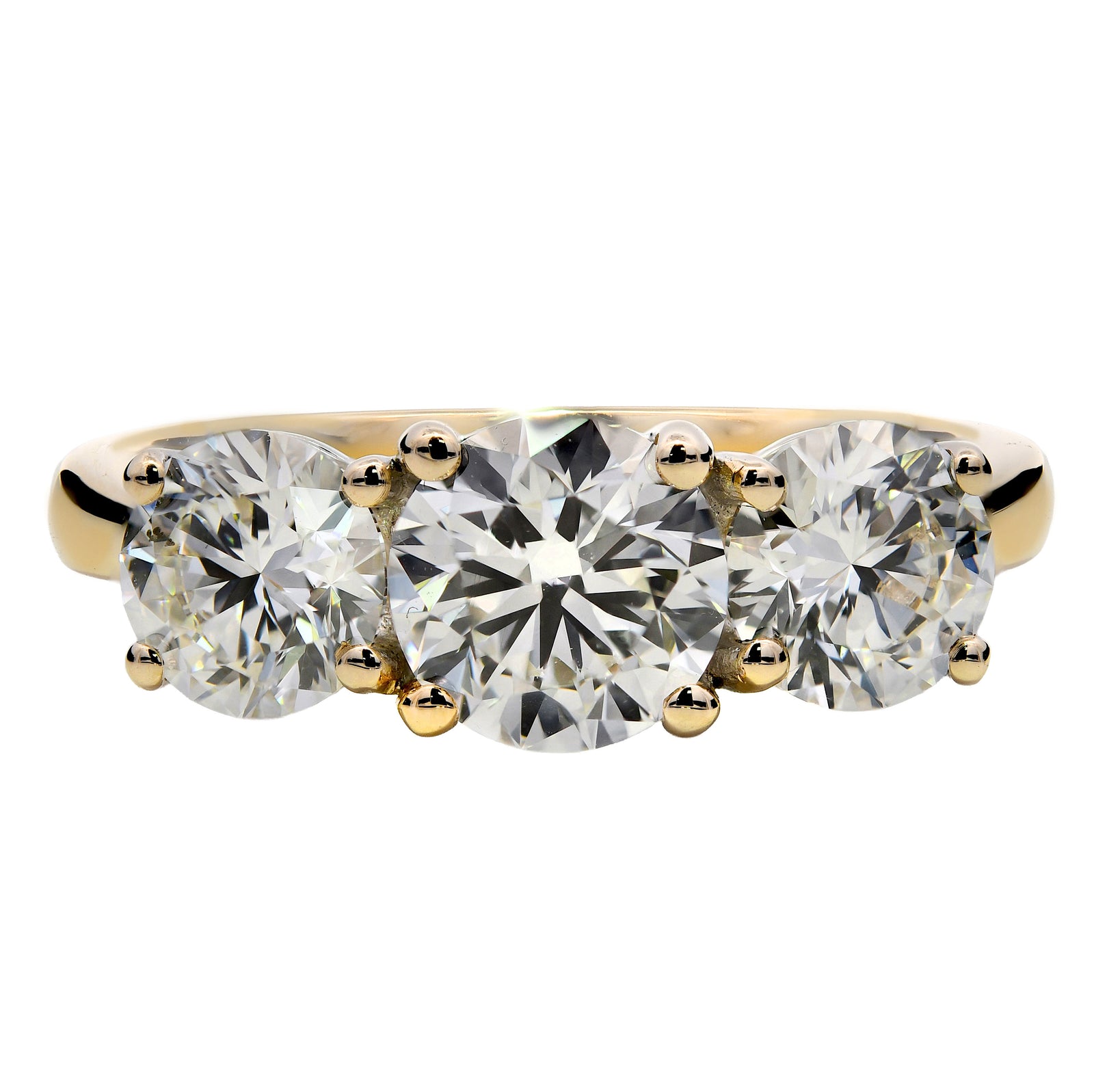 2.00ct natural diamond trilogy engagement ring, round brilliant cut, H colour, SI1 clarity, GIA certified. 18ct Yellow Gold