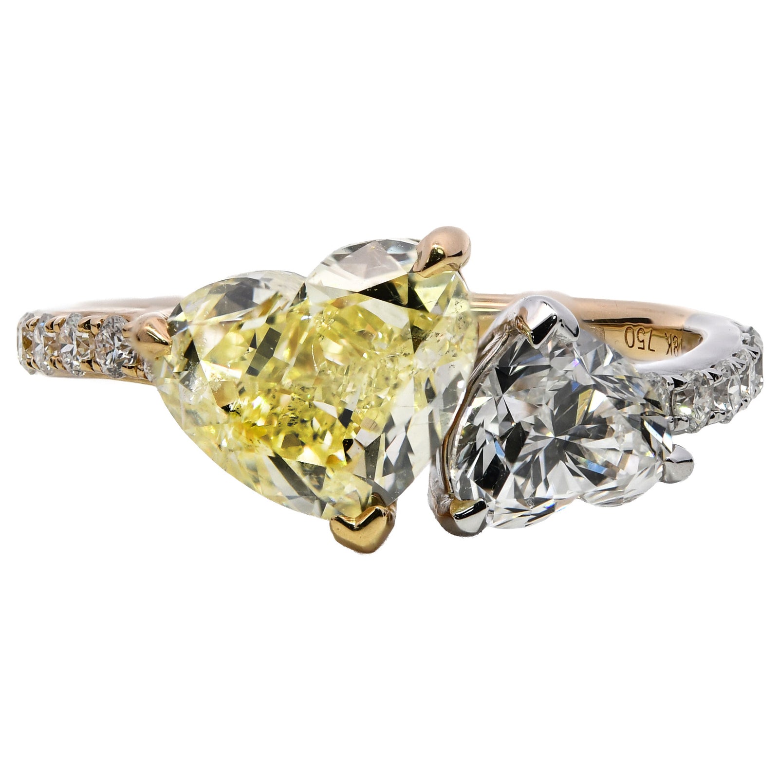 2.69ct natural fancy light yellow & white diamond engagement ring, heart shaped, SI1-2 clarity, GIA certified. 18ct Yellow Gold & Platinum