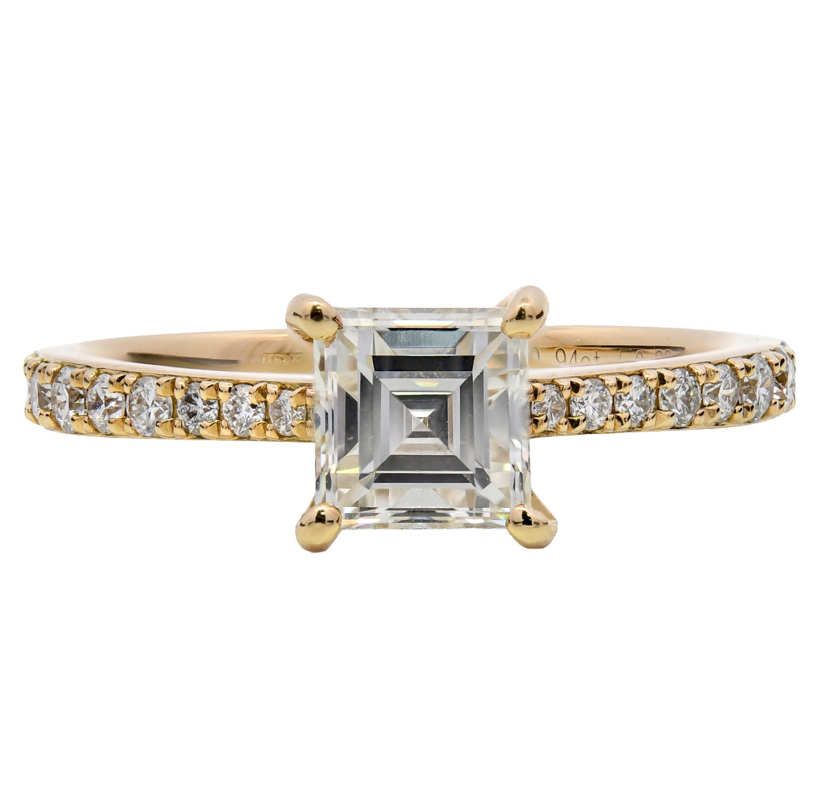 1.17ct natural diamond engagement ring, square step cut, K colour, VS2 clarity, 18ct Yellow Gold, GIA certified.