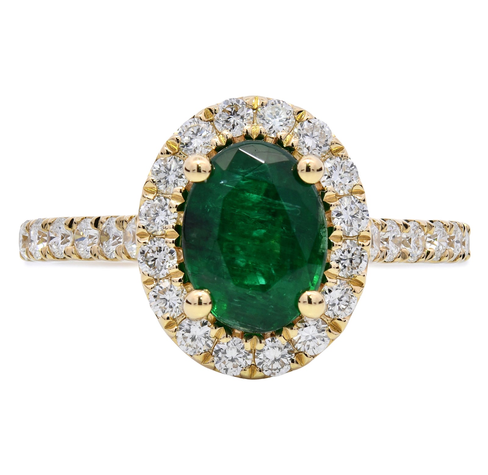 1.86ct emerald & natural diamond ring, oval cut set in 18ct yellow gold, WGI certified