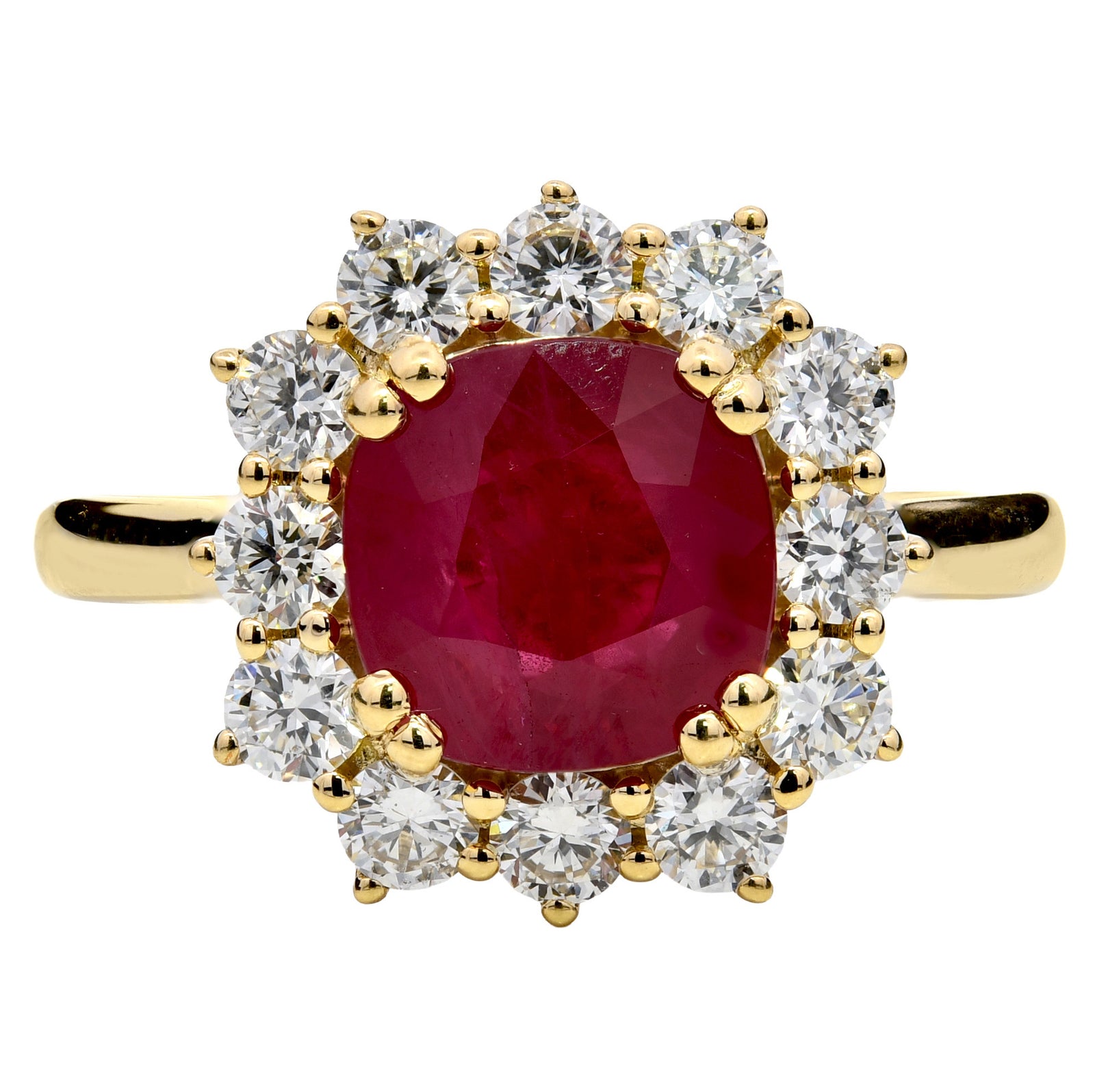 2.97ct ruby & diamond engagement ring set in 18ct yellow gold. WGI certified