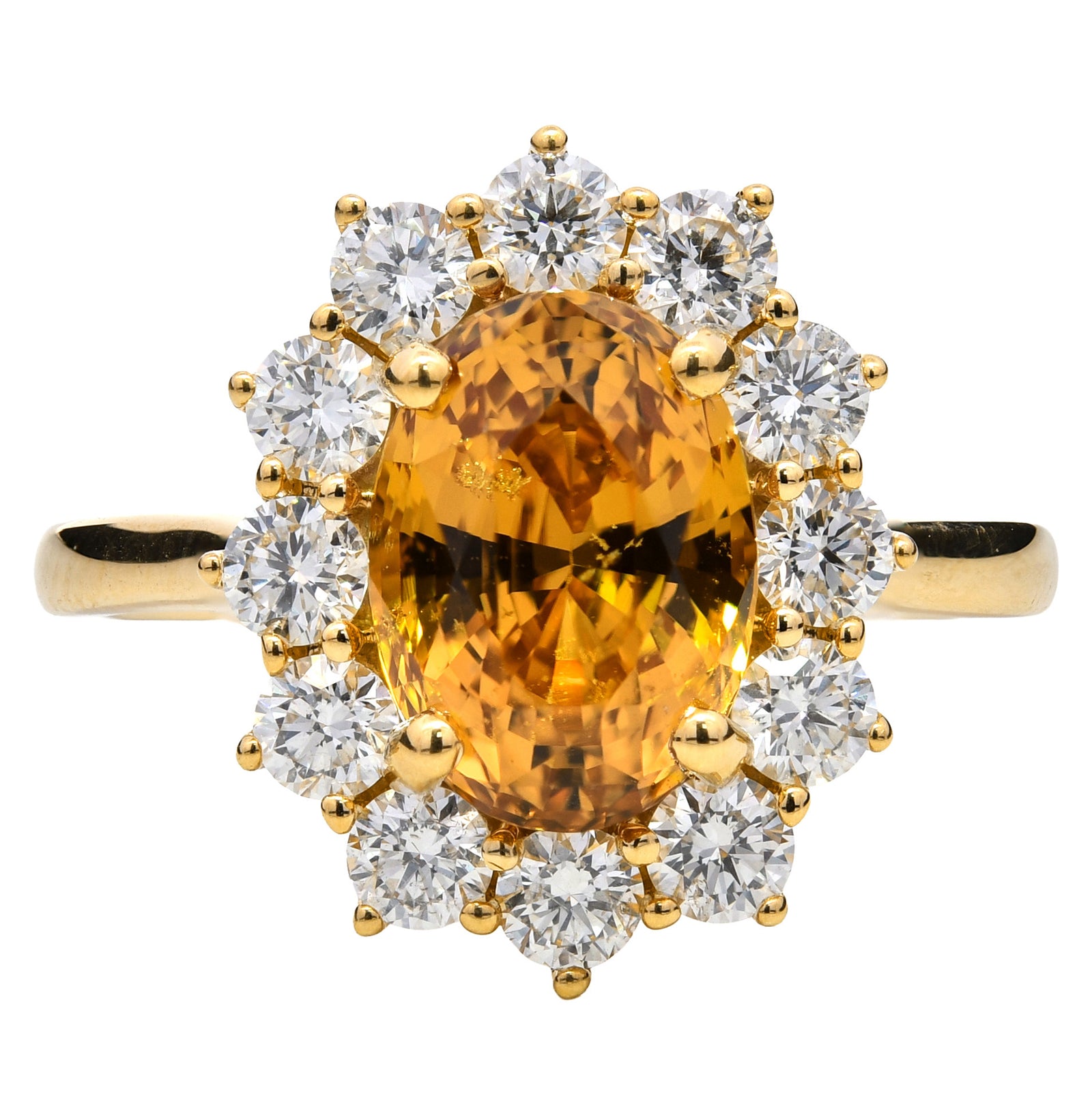 4.31ct yellow sapphire & natural diamond ring, oval cut set in 18ct yellow gold. WGI & Gubelin certified