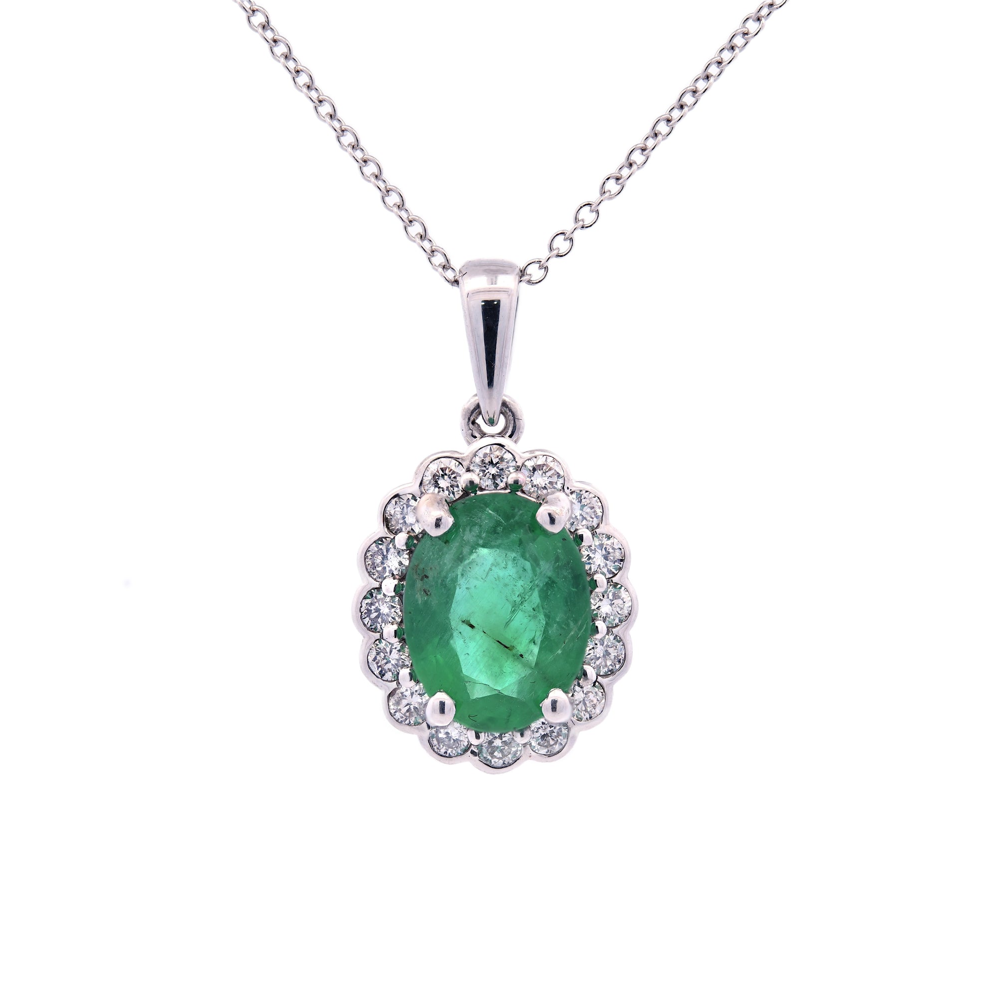 1.91ct emerald & diamond pendant set in 18ct white gold