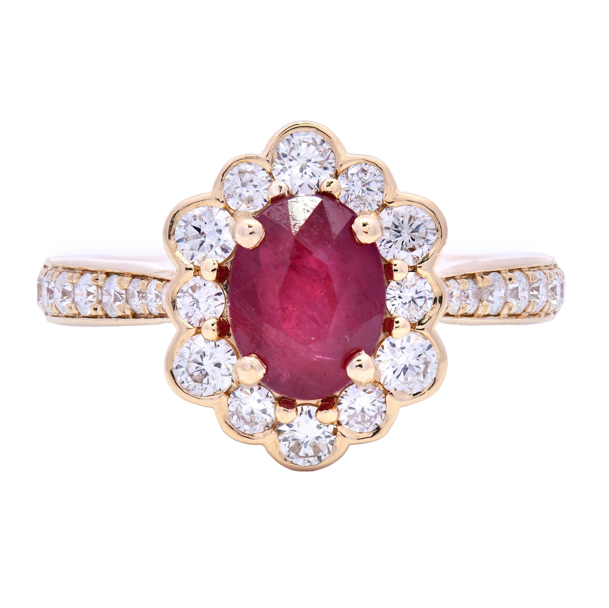 2.21ct ruby & diamond engagement ring set in 18ct yellow gold