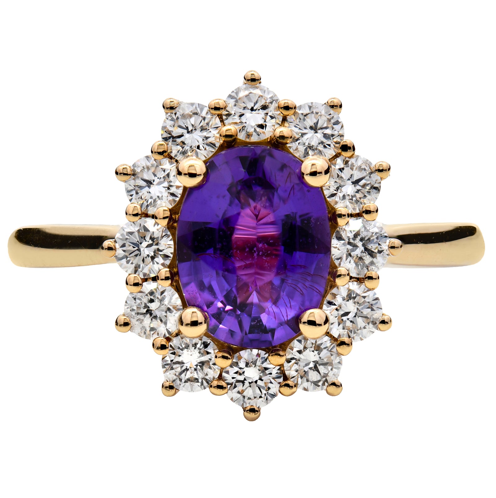1.84ct violet sapphire & natural diamond ring set in 18ct yellow gold. WGI certified