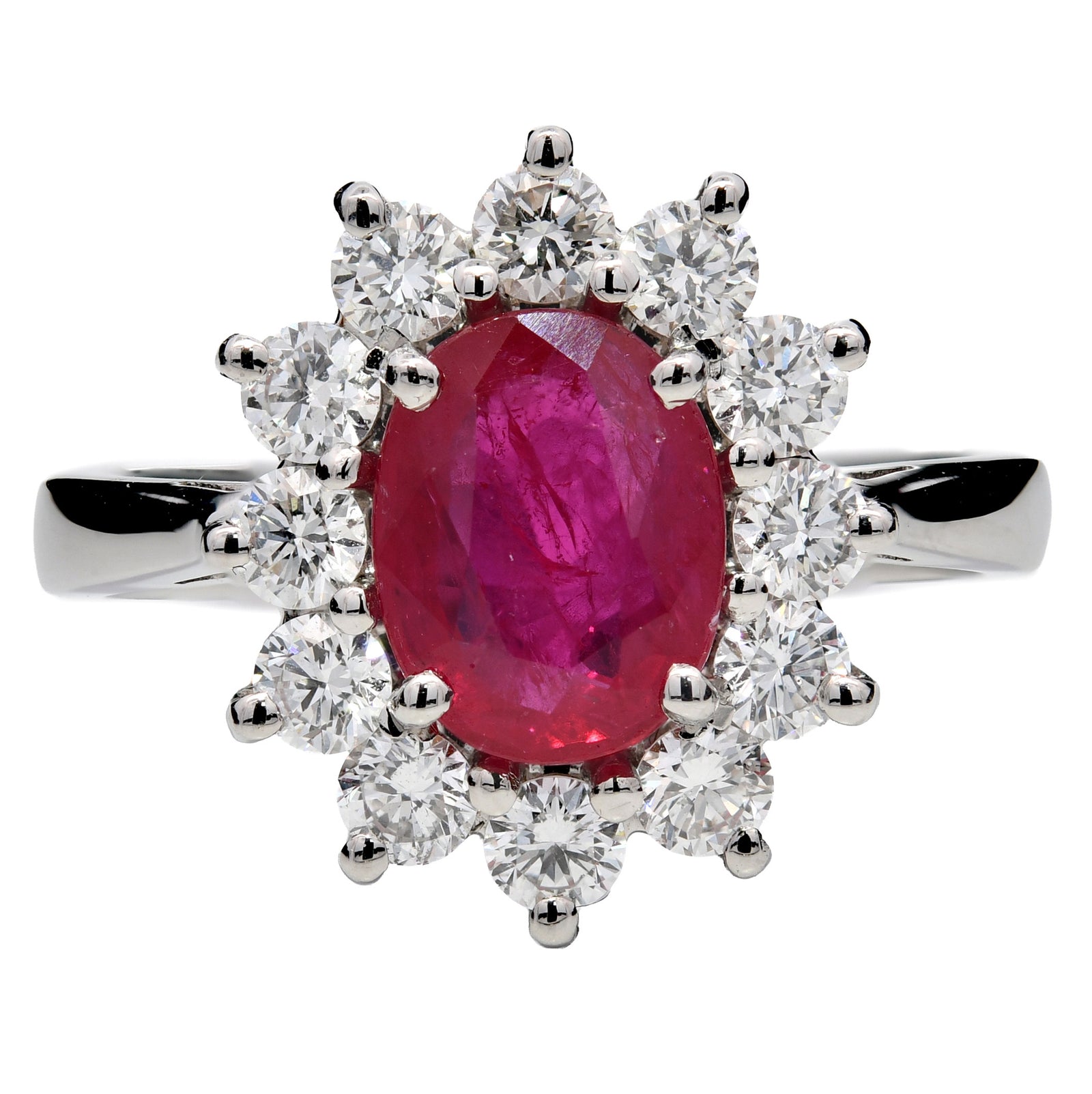 2.17ct ruby & diamond engagement ring set in platinum. WGI certified