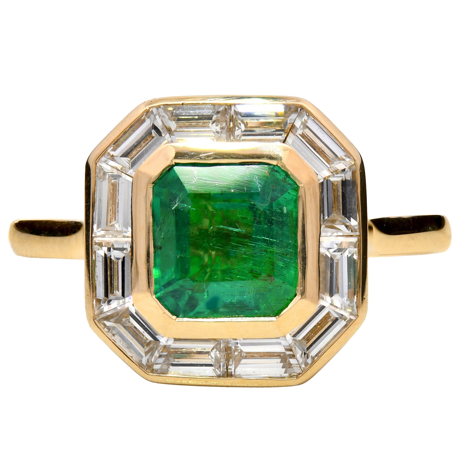 1.99ct emerald & natural diamond ring, emerald cut set in 18ct yellow gold, WGI certified