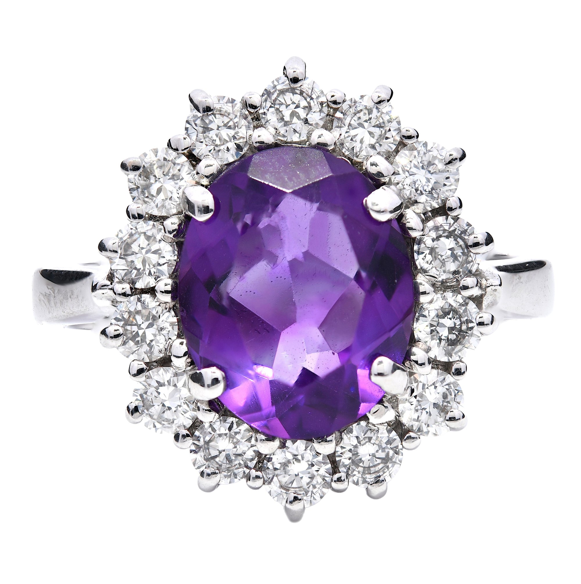 2.85ct amethyst & diamond ring set in a platinum halo