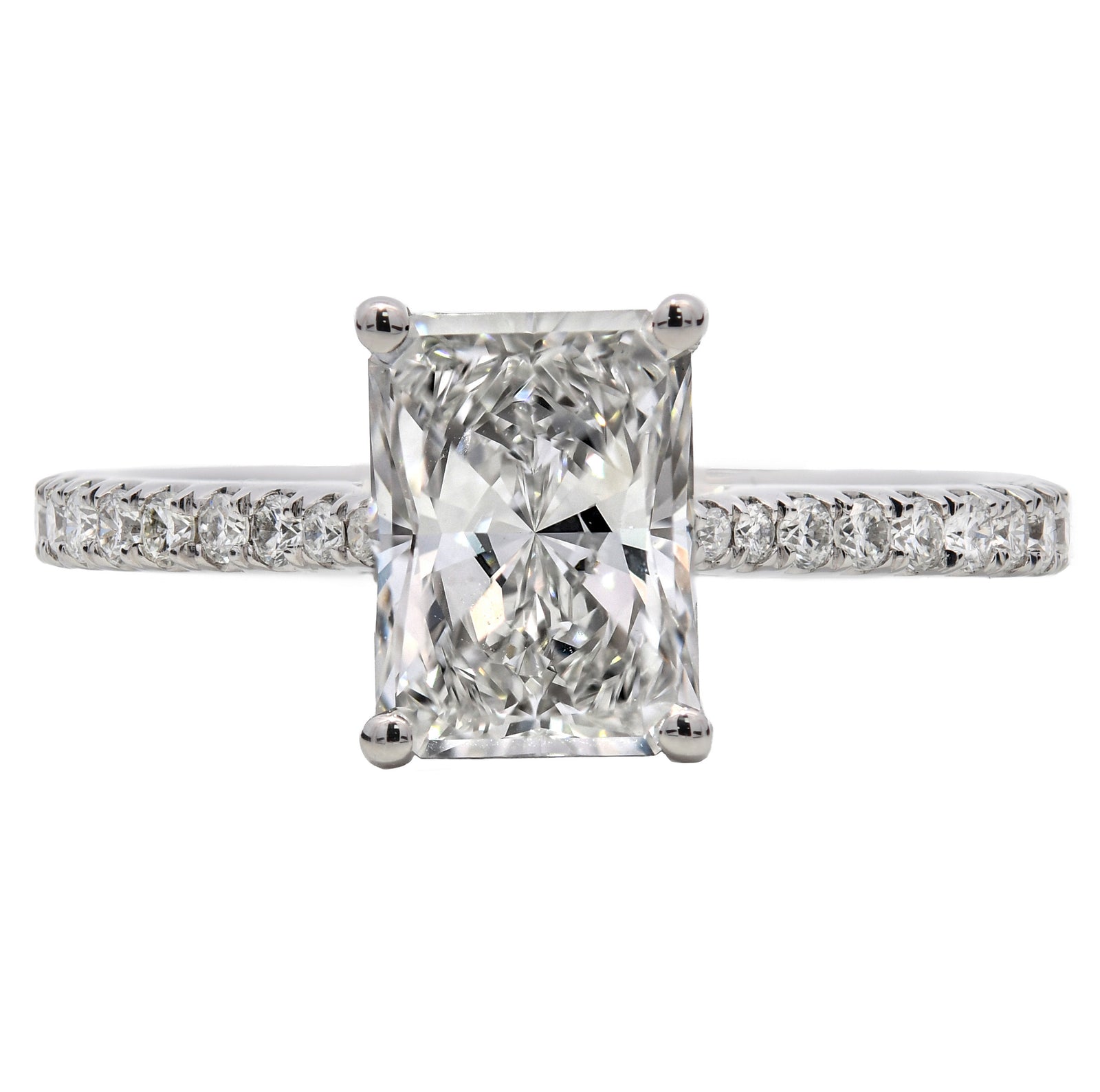 1.72ct natural diamond engagement ring, radiant cut, F colour, SI2 clarity, Platinum, GIA certified