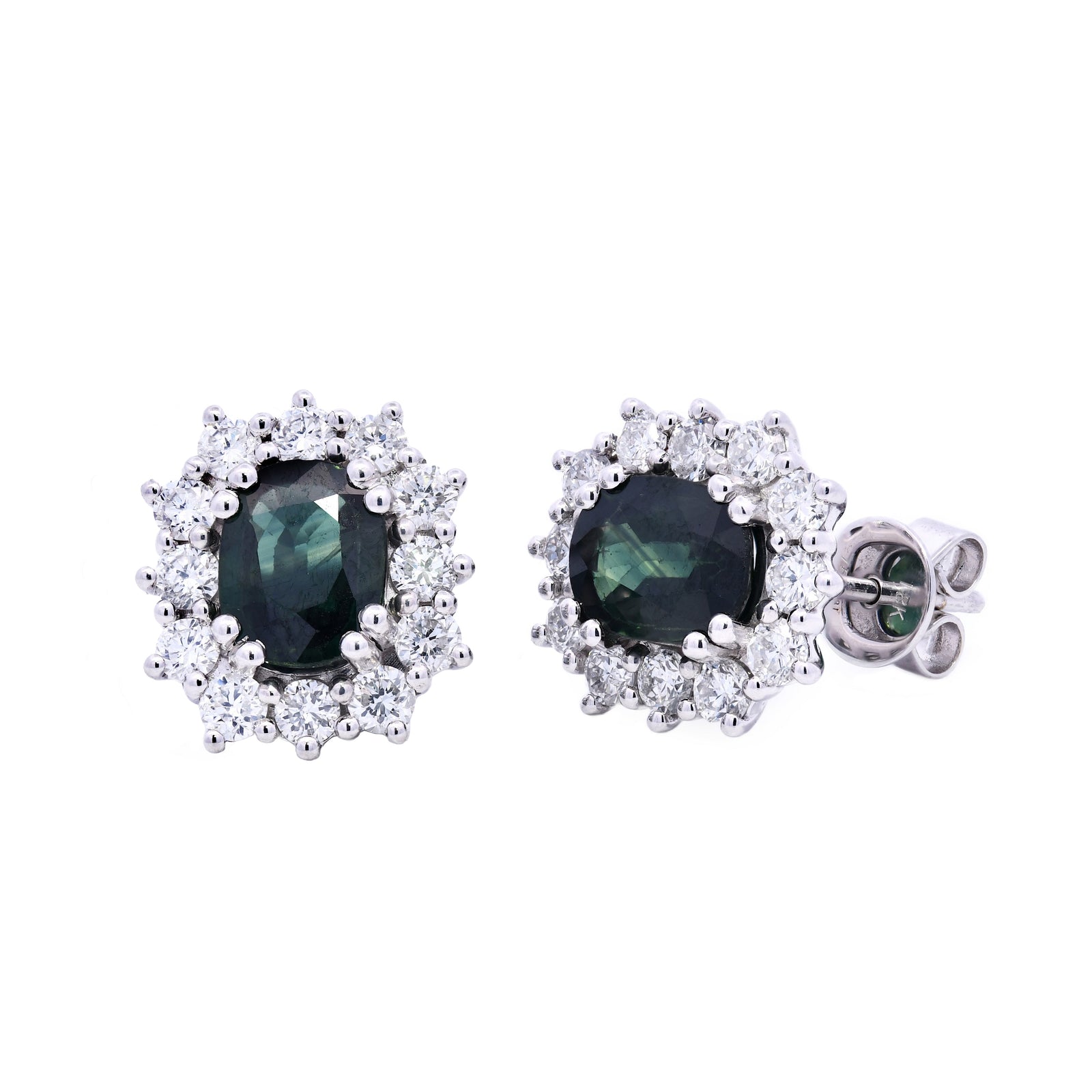 3.77ct teal sapphire & diamond earrings set in 18ct white gold