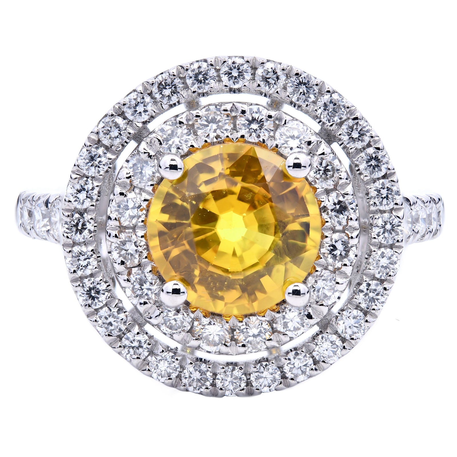2.20ct yellow sapphire & diamond ring set in a platinum double halo