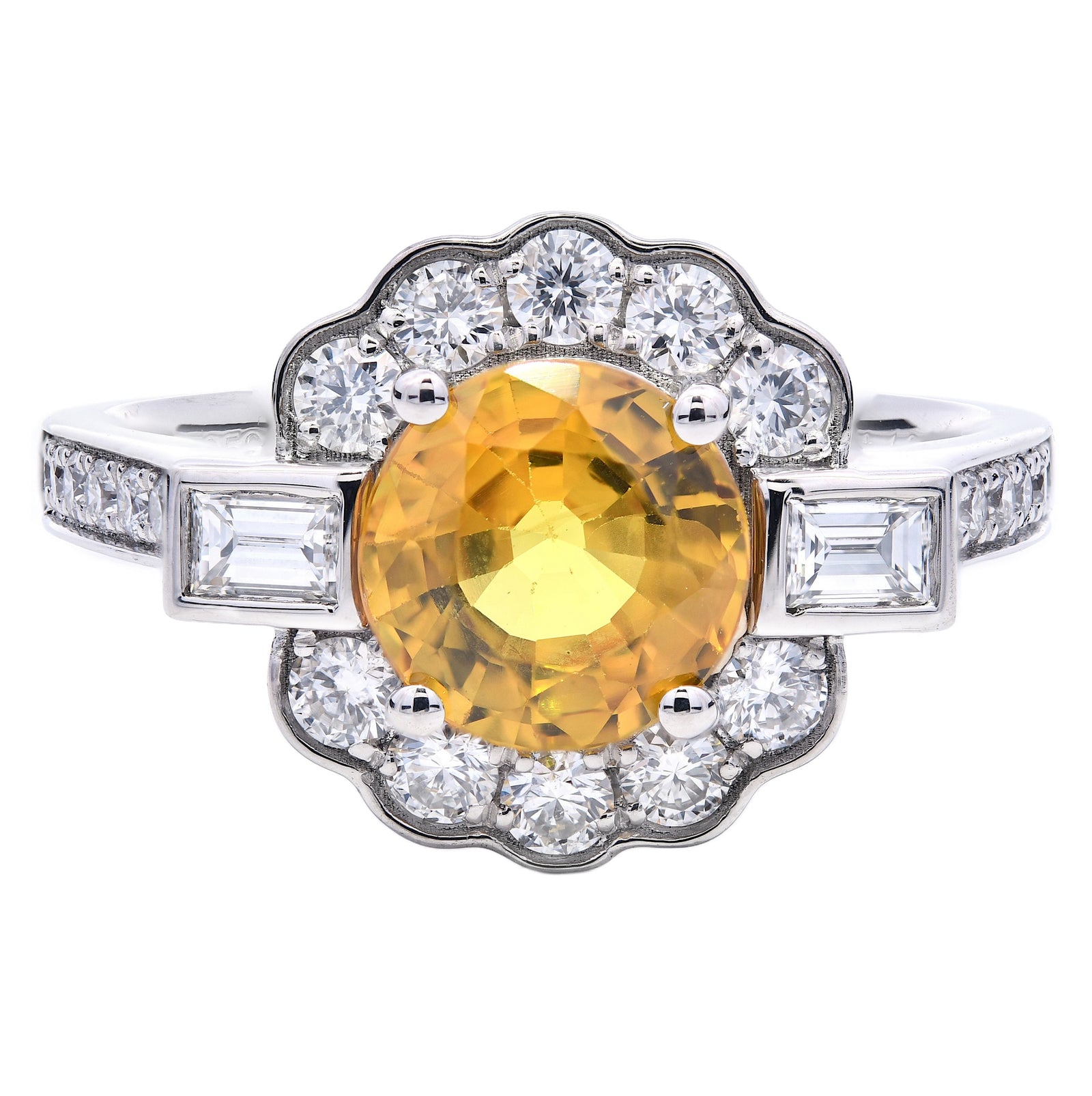 2.04ct yellow sapphire & diamond ring set in a platinum halo