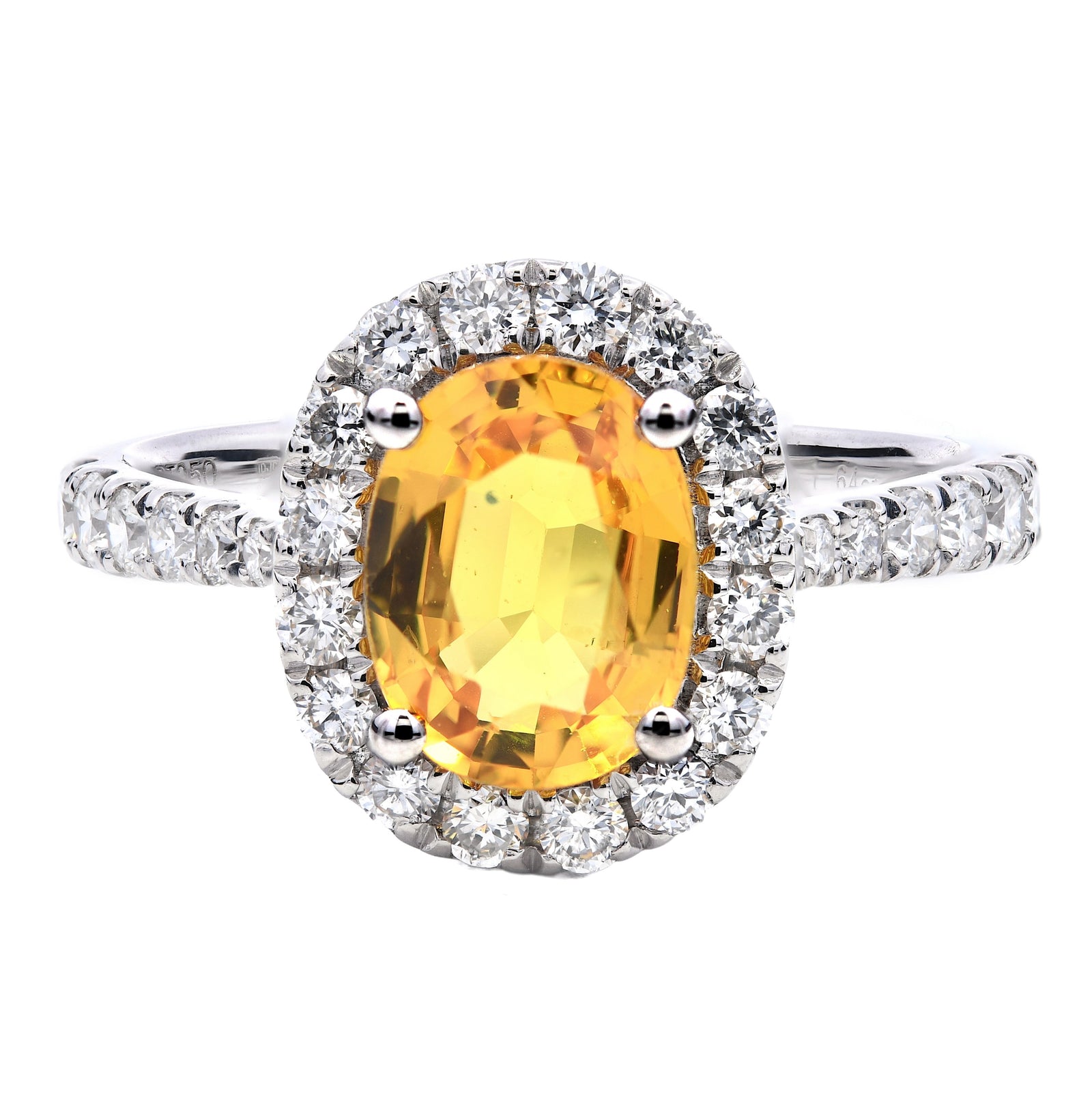 1.91ct yellow sapphire & diamond ring set in a platinum halo
