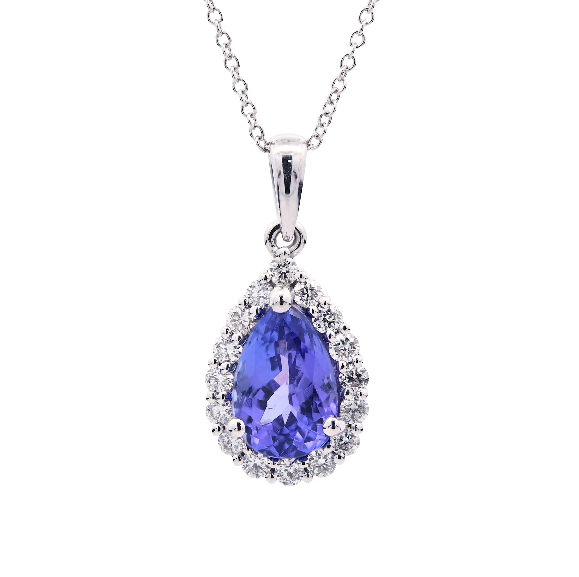 2.16ct tanzanite & natural diamond pendant set in 18ct white gold, WGI certified