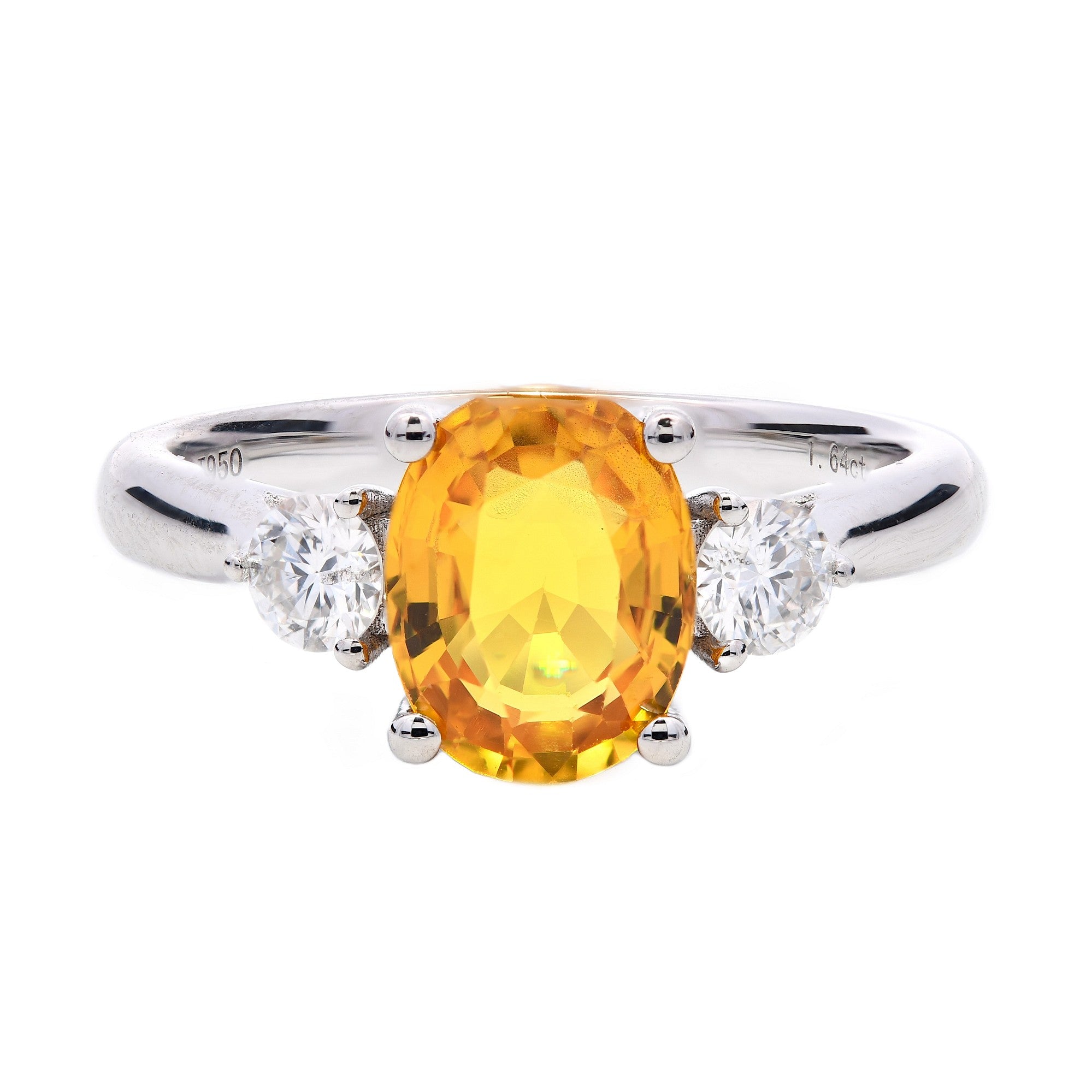 1.90ct yellow sapphire & diamond trilogy ring set in platinum