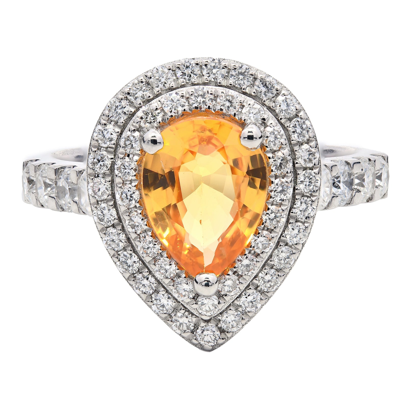 SOLD - 2.00ct yellow sapphire & diamond ring set in a platinum double halo