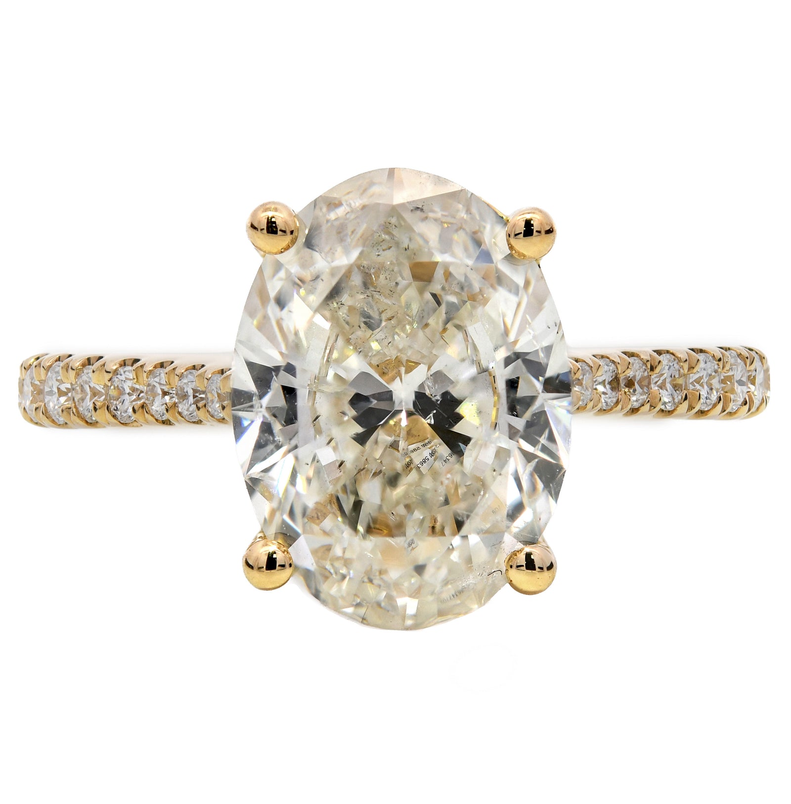 3.23ct natural diamond engagement ring, oval cut, I colour, SI2 clarity, 18ct Yellow Gold, IGI certified.