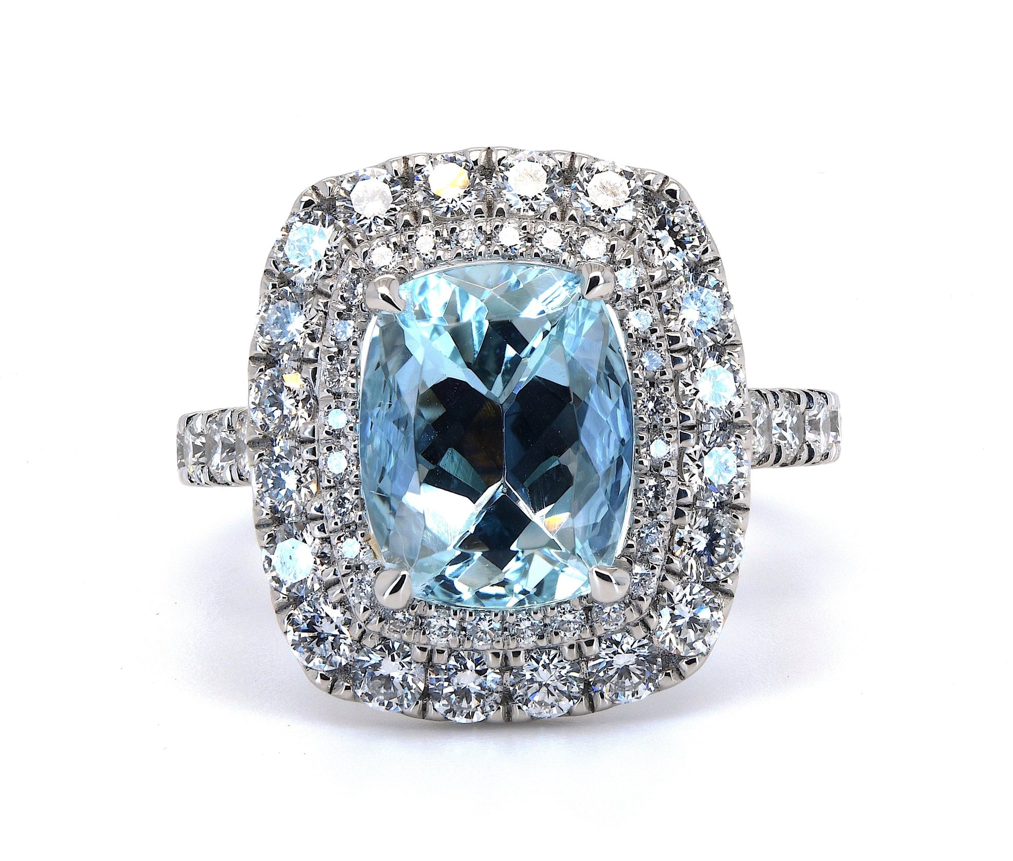 4.19ct aquamarine & diamond ring set in a platinum halo