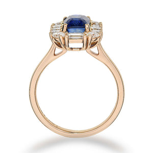 3.49ct blue sapphire & natural diamond ring, radiant cut, 18ct yellow gold. WGI certified