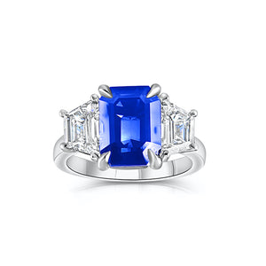 6.08ct Ceylon sapphire & diamond engagement ring, platinum, G/H colour, SI clarity