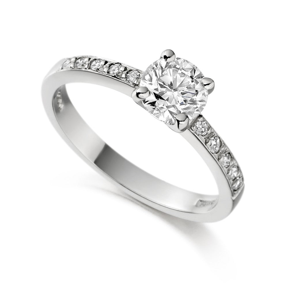 0.58ct natural diamond engagement ring, round brilliant cut, F colour, SI1 clarity, GIA certified. Platinum