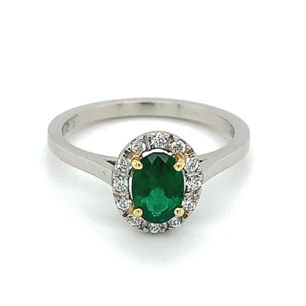 0.89ct emerald & diamond engagement ring, platinum, G/H colour, SI clarity