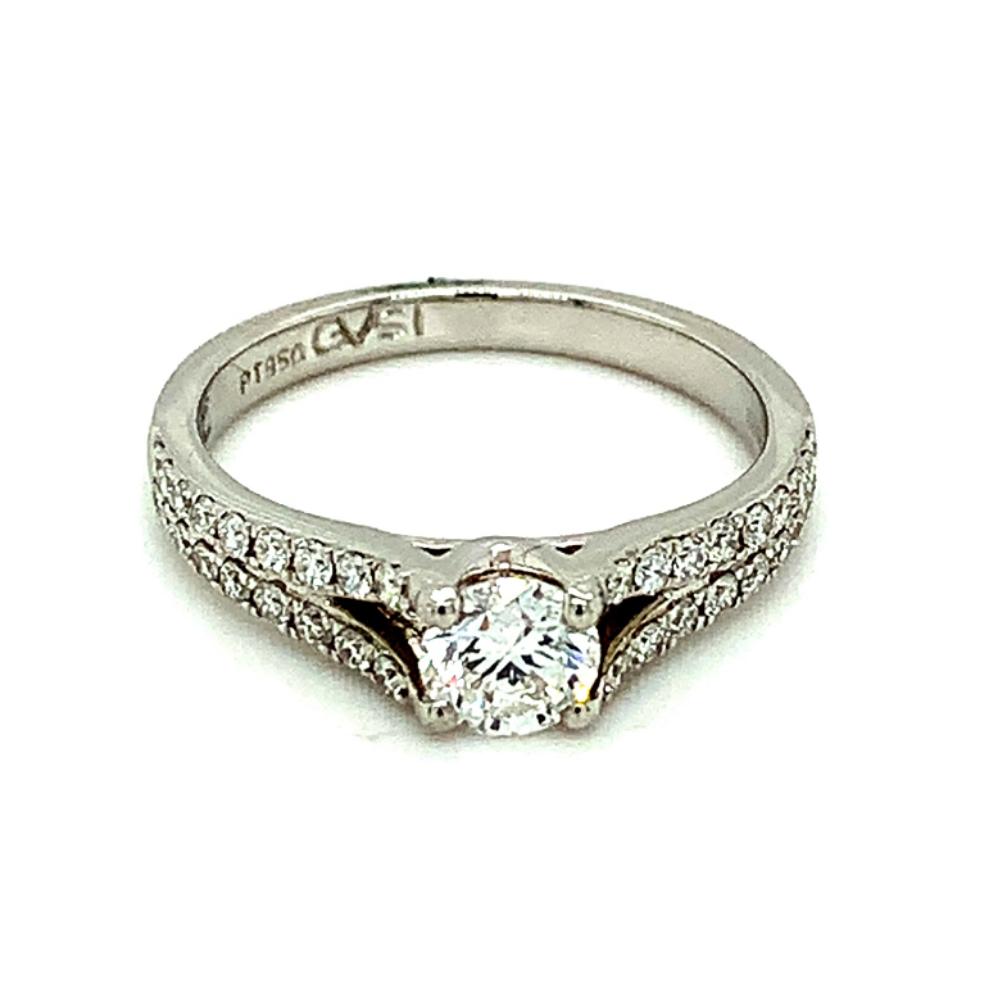 0.83ct round brilliant diamond engagement ring, platinum, G colour, VS1 clarity, IGI certified