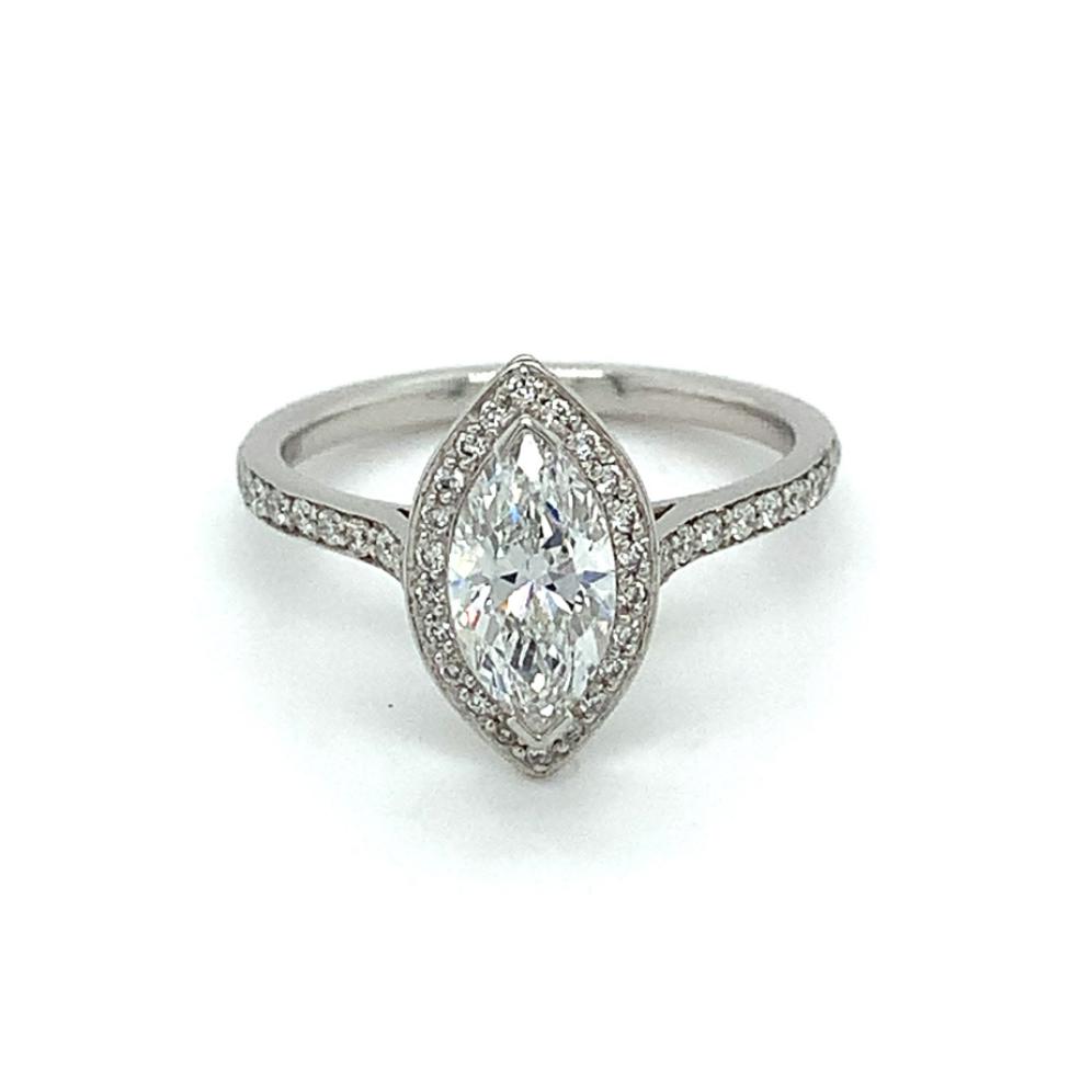 SOLD - 1.15ct natural diamond engagement ring, marquise cut, E colour, SI2 clarity, GIA certified. Platinum