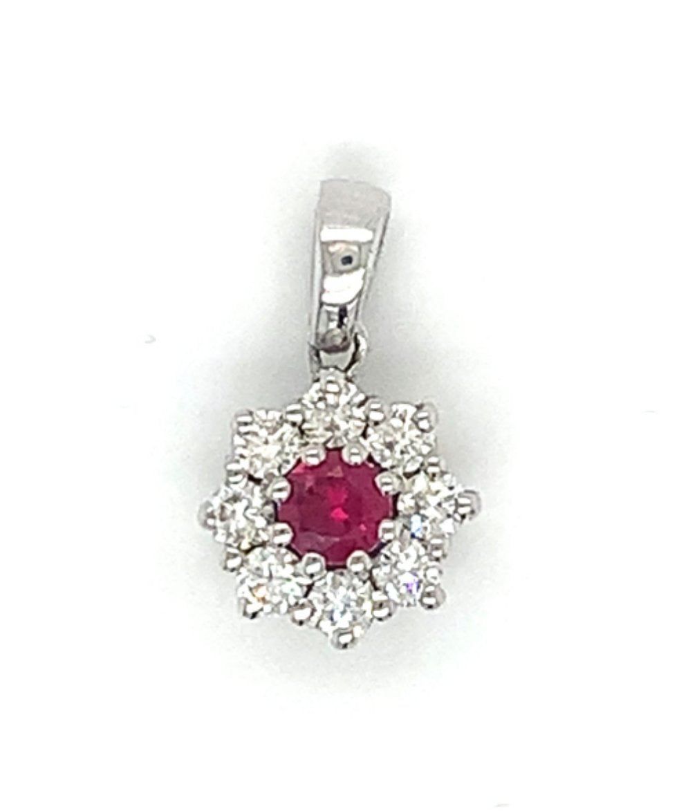 0.50ct ruby and diamond cluster pendant, 18kt white gold, G/H colour, SI clarity