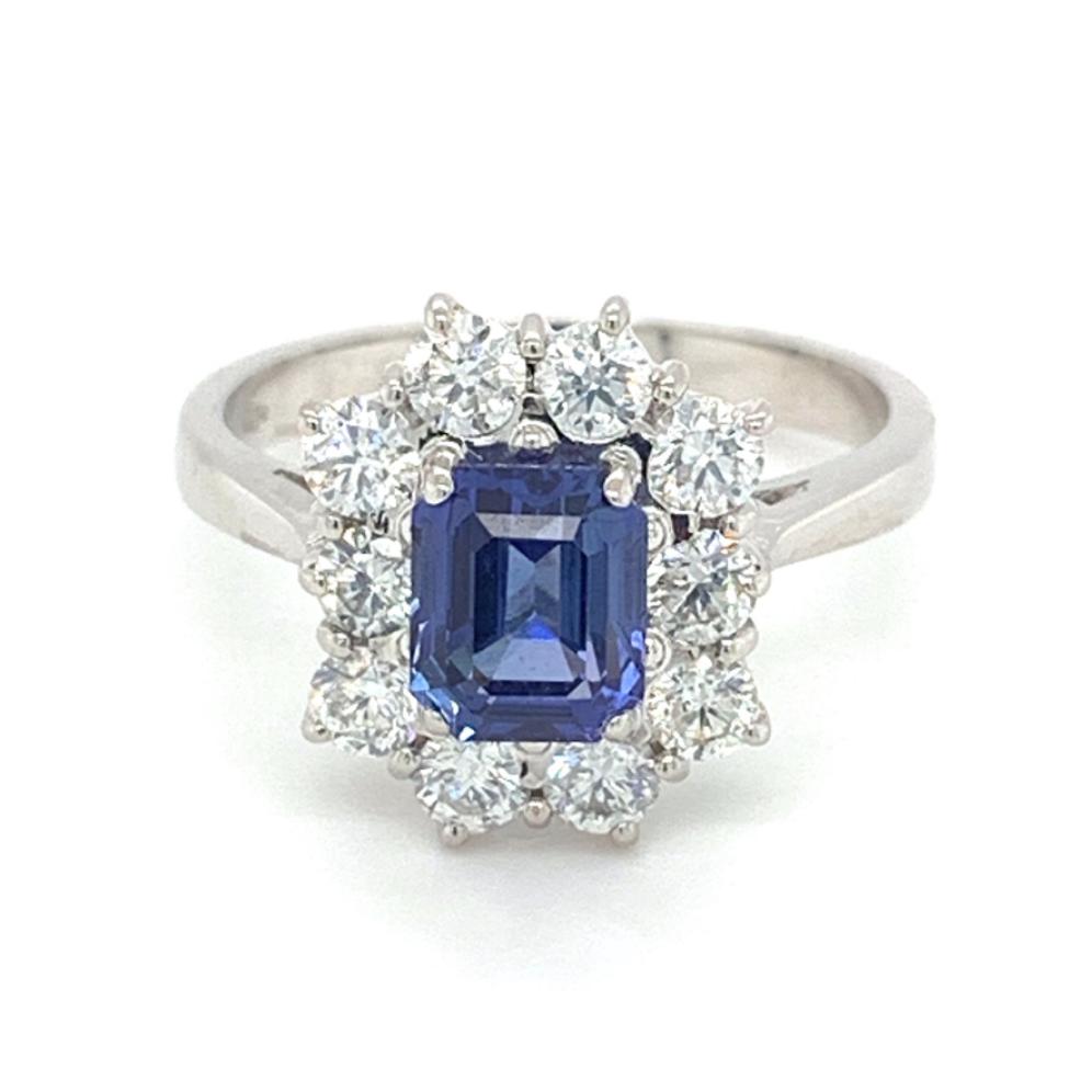 2.48ct sapphire & diamond engagement ring set in 18kt white gold