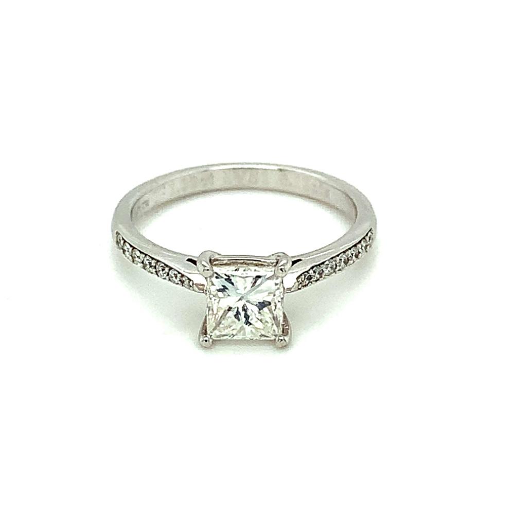 1.12ct princess cut diamond engagement ring, platinum, I colour, VS1 clarity, GIA certified