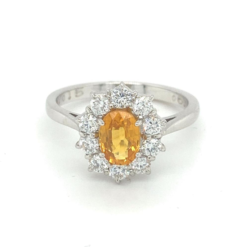 2.12ct yellow sapphire & diamond engagement ring set in 18kt white gold