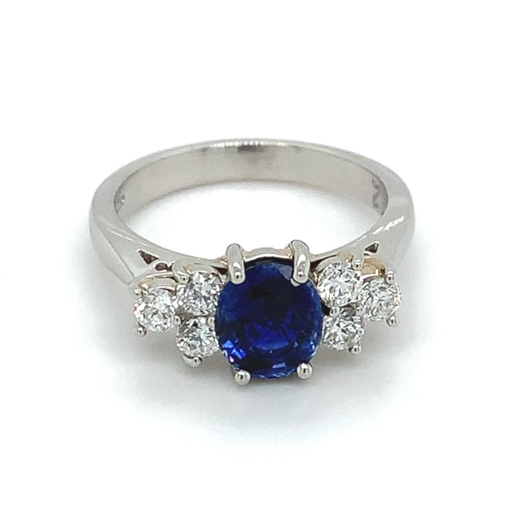 1.92ct sapphire & diamond trilogy engagement ring set in platinum