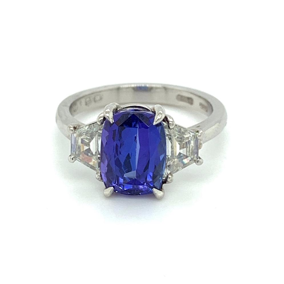 4.15ct tanzanite & diamond engagement ring, platinum, G/H colour, SI clarity