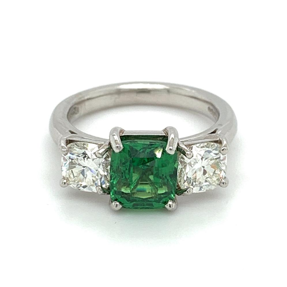4.00ct tsavorite & diamond trilogy engagement ring, platinum, G/H colour, SI clarity