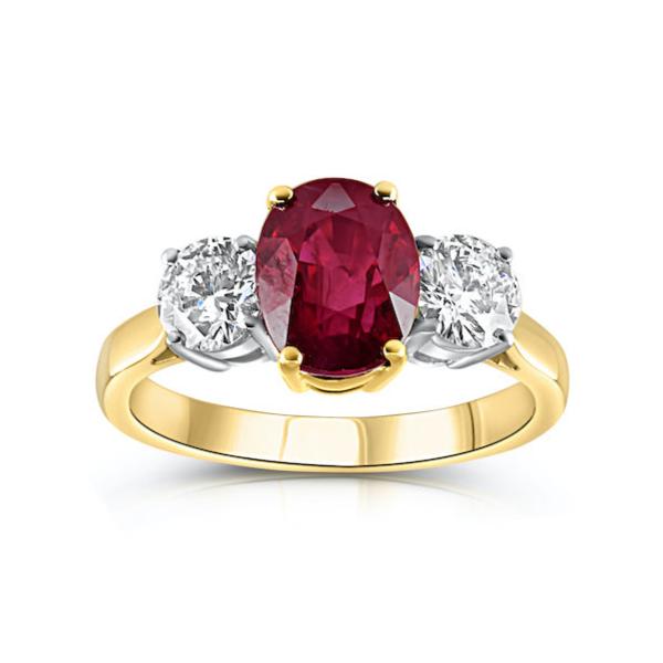 3.96ct ruby & diamond trilogy ring set in 18ct yellow & white gold