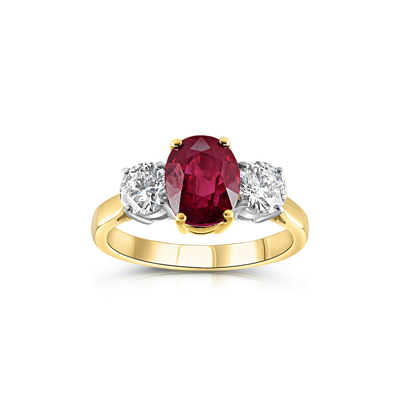 3.96ct ruby & diamond trilogy ring set in 18ct yellow & white gold