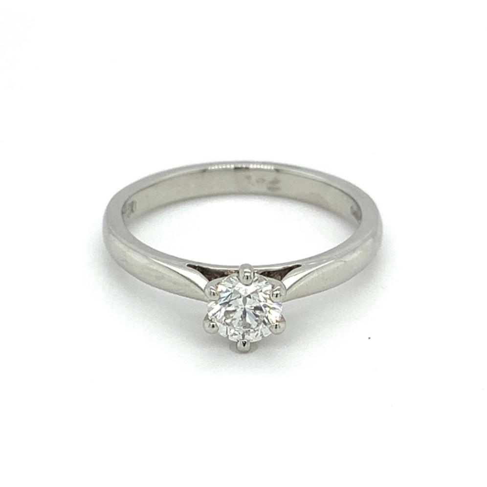 0.51ct round brilliant diamond engagement ring, platinum, F colour, VS2 clarity, IGI certified