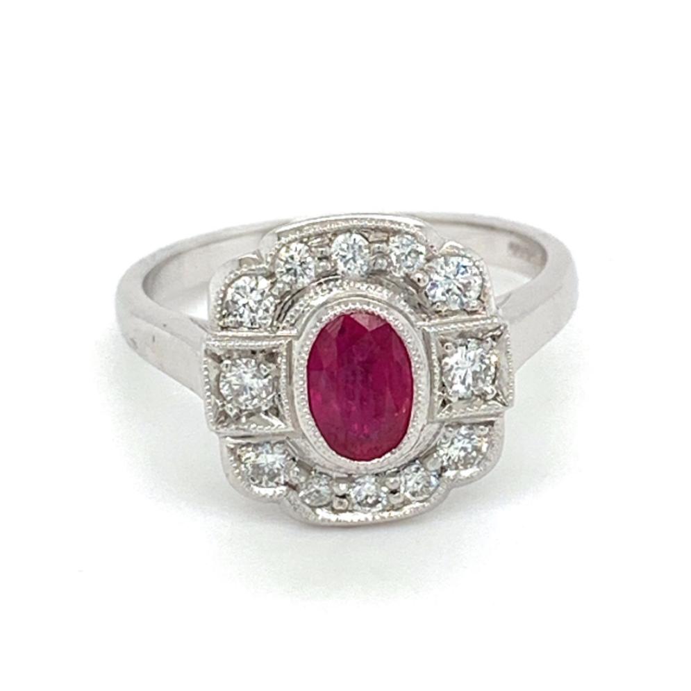 0.91ct ruby & diamond engagement ring, platinum, G/H colour, SI clarity