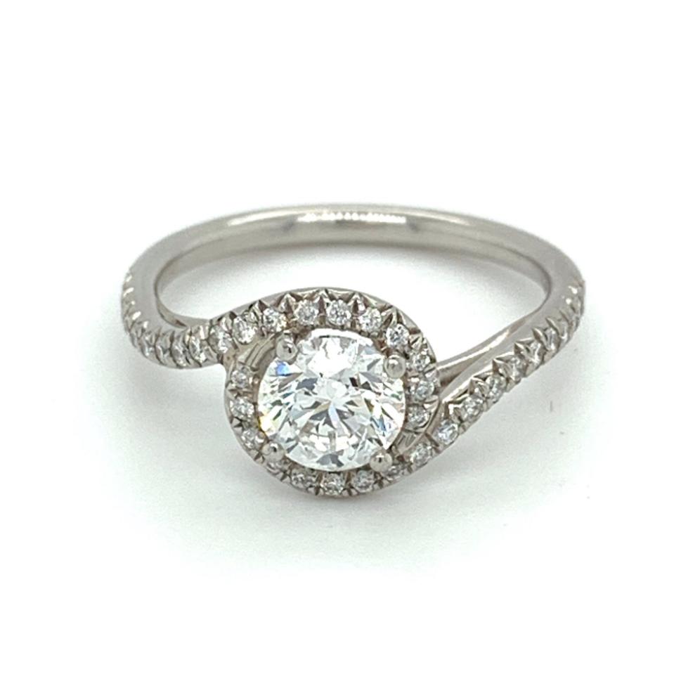 1.16ct round brilliant diamond engagement ring, platinum halo, E colour, VS2 clarity, GIA certified