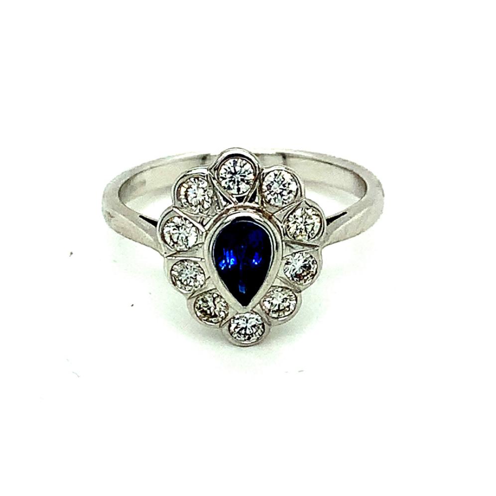 1.00ct pear shaped sapphire & diamond engagement ring, 18kt white gold, G/H colour, SI clarity