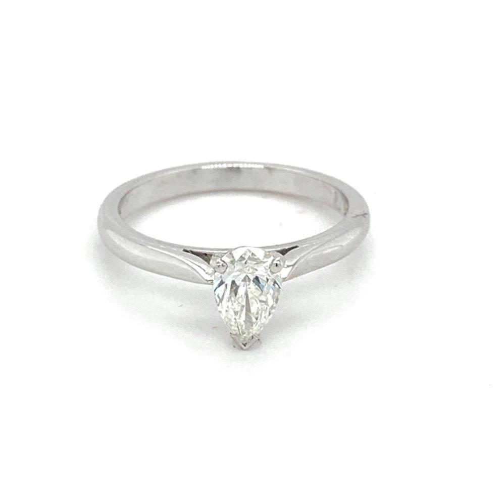 0.54ct pear shaped diamond engagement ring, platinum, H colour, VVS2 clarity, GIA certified