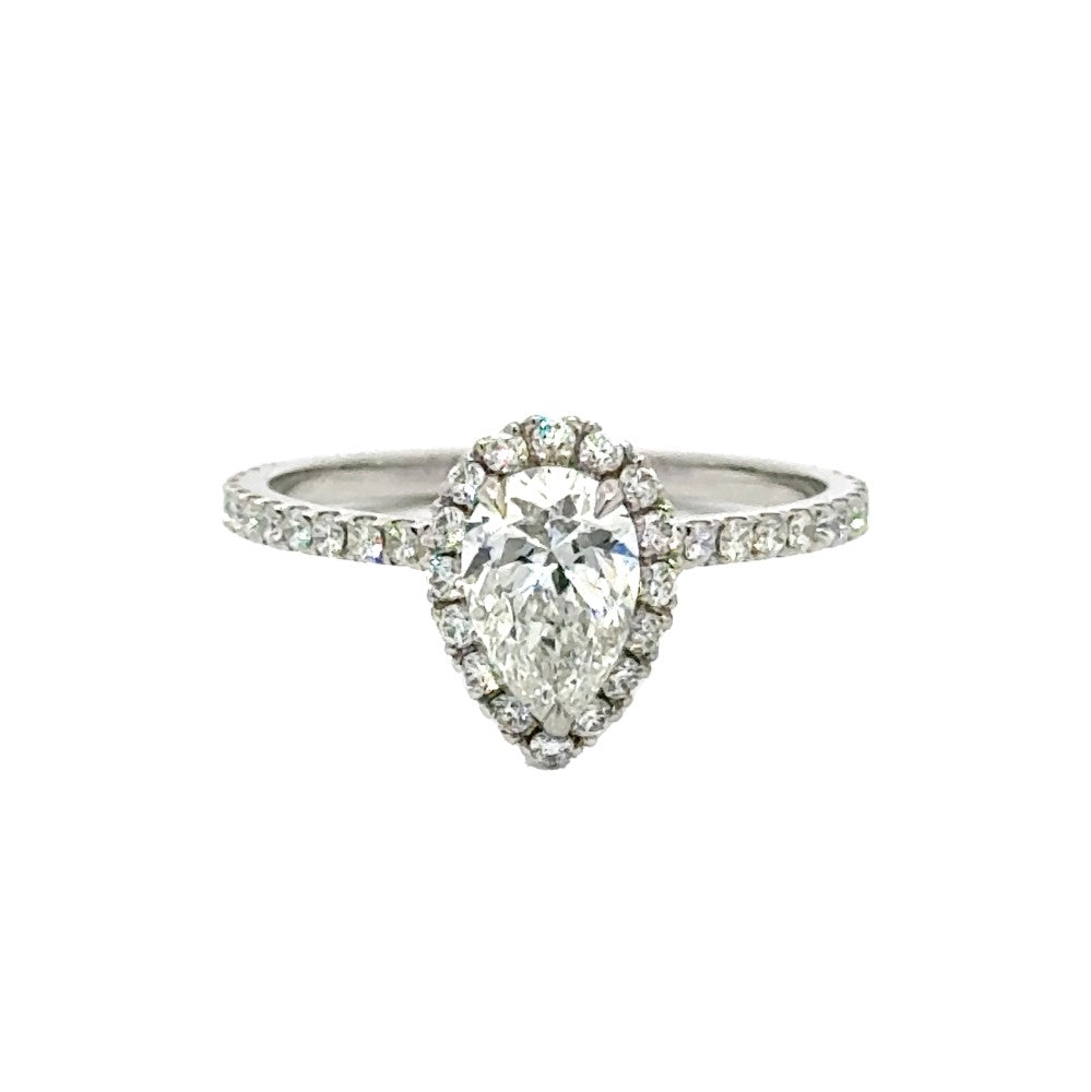 SOLD - 1.06ct natural diamond engagement ring, pear cut, G colour, VS2 clarity, GIA certified. Platinum