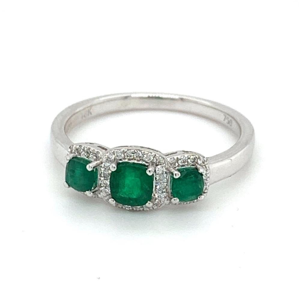 0.70ct emerald & diamond trilogy engagement ring set in 18kt white gold