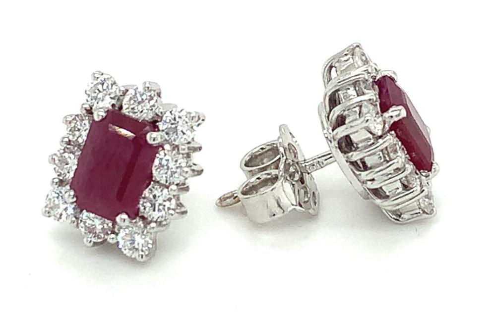3.35ct ruby & diamond cluster earrings set in 18kt white gold, G/H colour, SI clarity
